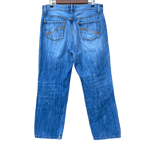 DKNY Men's Blue Denim Medium Wash Faded Whiskered Straight Leg Jeans 34 x 32 - Picture 3 of 6